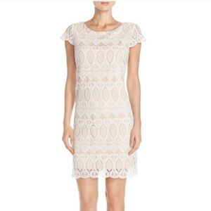 Eliza J White Eyelet Sheath Elegant Lace Mini Dress Bridal Shower 0P Petite